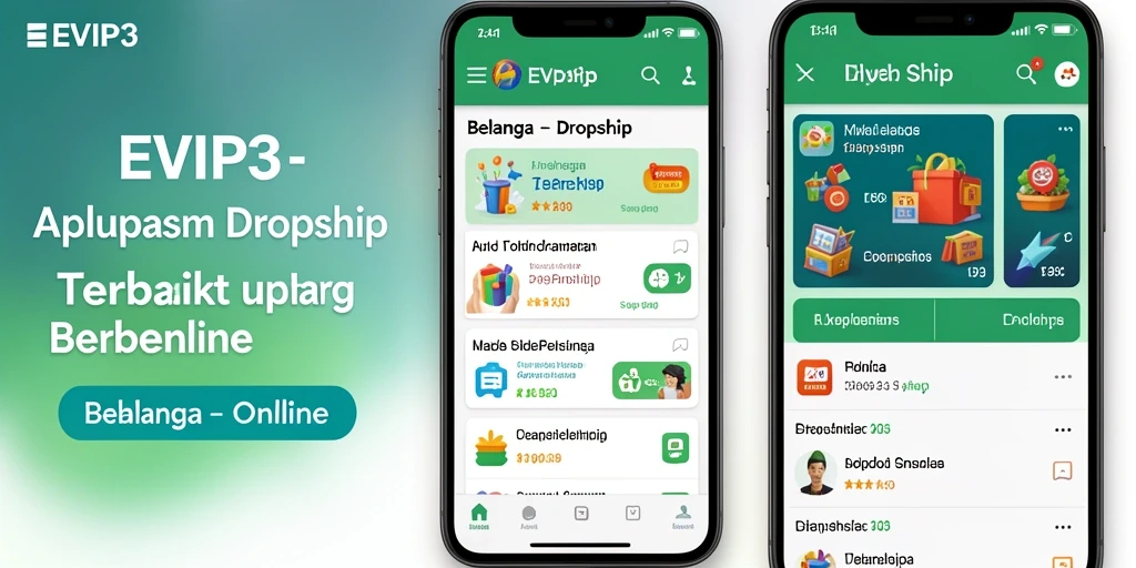 Tampilan antarmuka aplikasi EVIP3 yang memudahkan pengguna dalam berbelanja dropship.
