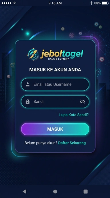 Tampilan halaman login jeboltogel